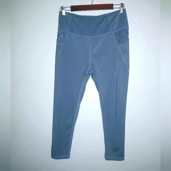R.Sofia Active L Yoga Leggings Gray Blue Zip Pockets - Picture 1 of 7